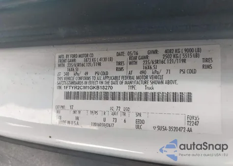 2016 Ford Transit-250 from USA, damaged, VIN 1FTYR2CM1GKB18270